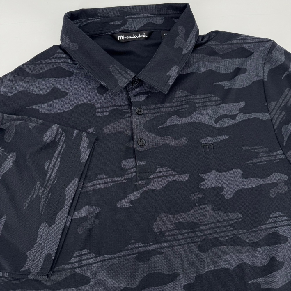 TravisMathew Mens XXXL Black Grey Camo Pima Cotton Blend Short Sleeve Polo Shirt